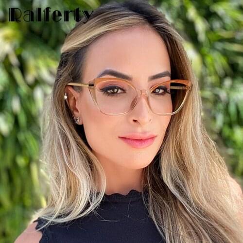 Ralferty 2021 Retro Bluelight Eyeglass Frames Women No Diopter Myopia Computer Anti Blue Light Blocking Glasses Frame F95285
