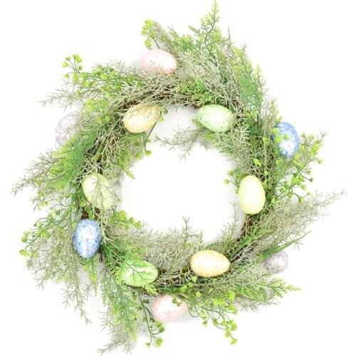 Easter Garland Eggs Rattan Wreath Artificial Flower Door Hang Easter Decoration