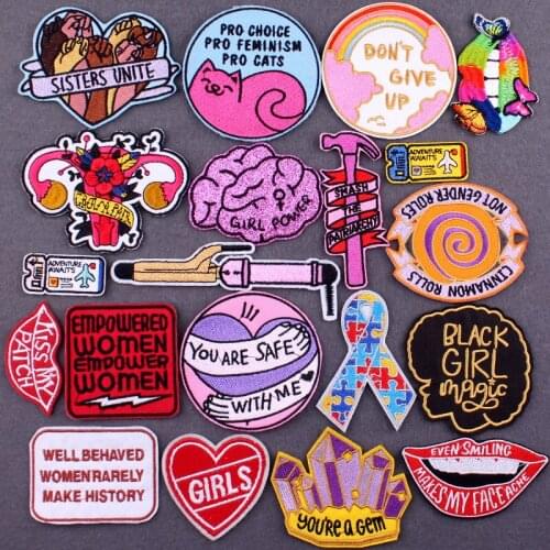 Girl Power Iron On Embroidered Patches On Clothes Stickers DIY Women Clothing Thermo Adhesive Patches for Dress Badges Accessory