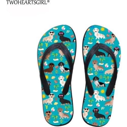 Twoheartsgirl Beach Dog Pattern Flip Flops for Women Personalized Fashion Girl Summer Beach Slipper Soft Casual Rubber Flipflops
