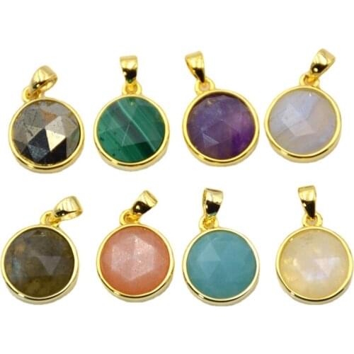 Natural Faceted Gem stone Pendant Round Natural Stone Everyday Layering Pendant multi gems charm Simple Jewelry for Woman