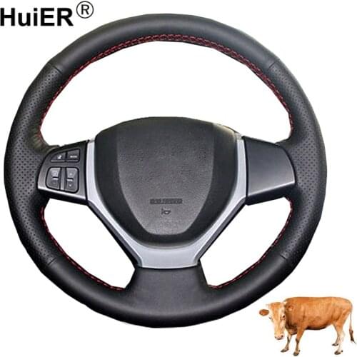 Hand Sewing Car Steering Wheel Cover Top Layer Cow Leather For Suzuki Swift 2011-2017 Vitara 2015-2019 Celerio 2015 - 2019 SX4