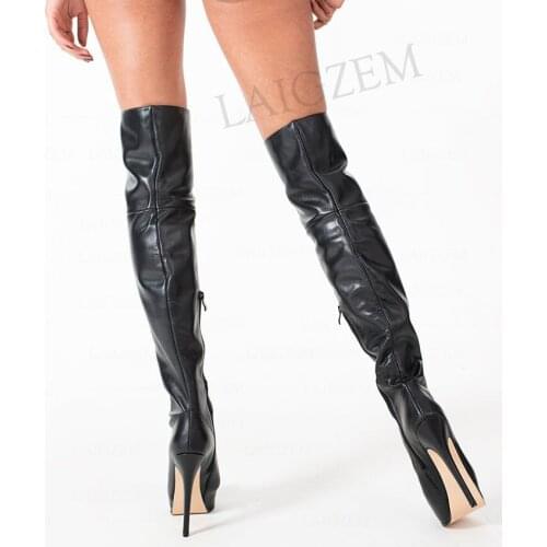 SEIIHEM Platform Boots High Heeled Boots Over Knee Faux Leather Female Unisex Shoes Woman Donne Stivali Large Size 42 44 50 52