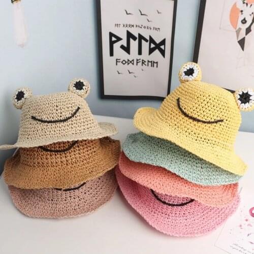 New Beach Frog Summer Hats for Kids Girls Boy Baby Sun Protection Bucket Straw Hat Gorro Rana Panama Cap Gorras Casquette Caps