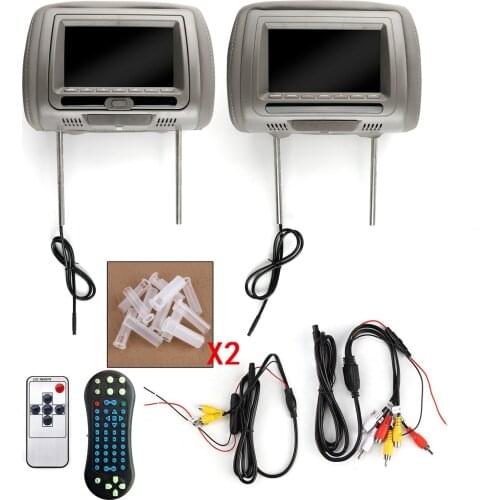 TAIHONGYU 2x 7" HD Grey Leather Car Headrest Monitor DVD Video Player LCD Screen USB/SD/FM/Game/Speaker IR Wireless Headphone