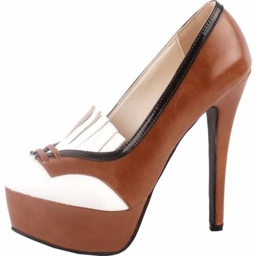 LF80860 SHOW STORY Retro Brown White Black Tassel High Heel Platform Stiletto Pumps