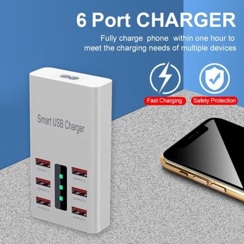 6A 30W 6 Ports USB Charger HUB Splitter Multifunction Adapter Smart Universal Mobile Phone Desktop Wall Charging EU/US/UK Plug