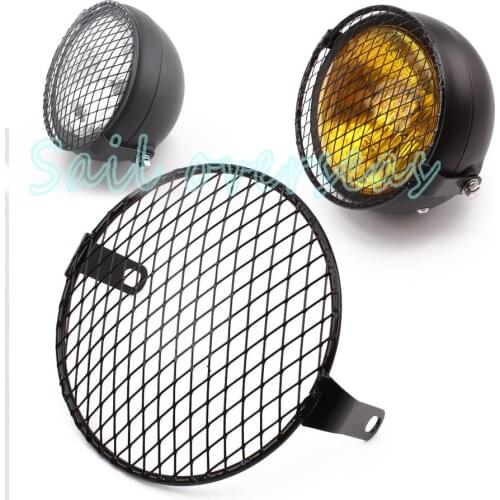 Vintage Old School Metal Retro Motorcycle Grill Diamond Side Mount Headlight 6.3" Cover Mask Racer Fits For Cafe Racer Bobber CB