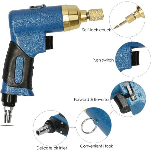 Air Screw Driver Pneumatic Screwdriver Pistol Air Screwdriver with Self-Lock Chuck Forward & Reverse for Screwing Unscrewing