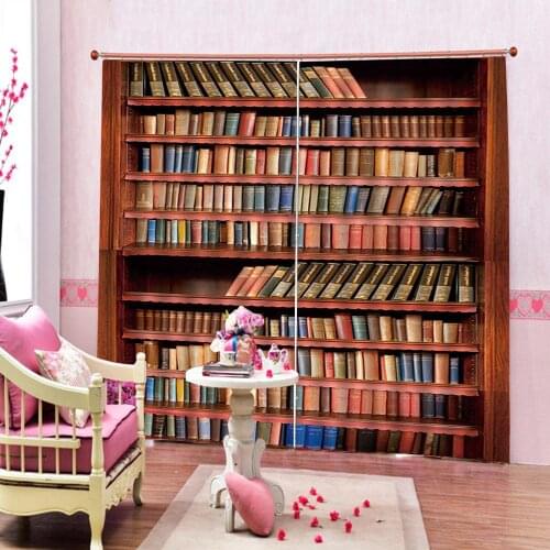 Photo Customized Bookshelf 3D Printing Blackout Curtain Digital Print For living room bedroom Blackout Window Drapes Home Decor
