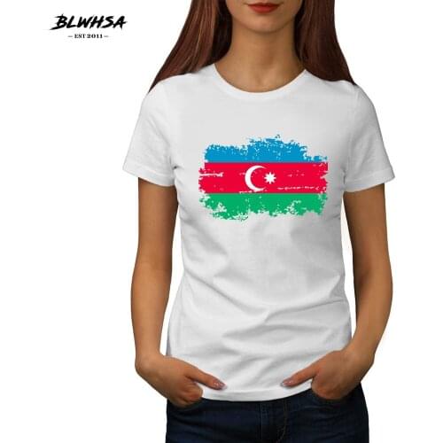 BLWHSA Azerbaijan Flag T shirt Women Casual Short Sleeve Cotton Brand T-shirts Summer Azerbaijan National Flag Women Tees