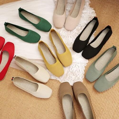 Single shoe womens spring 2020 new knitted lazy people pedal flat pea shoes and casual grandmas shoes