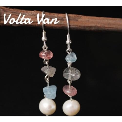 Volta Van Freshwater Pearls Drop Earrings 925 Sterling Silver Elegant 2021 New Pendientes Plata Irregular Natural Stone Earrings