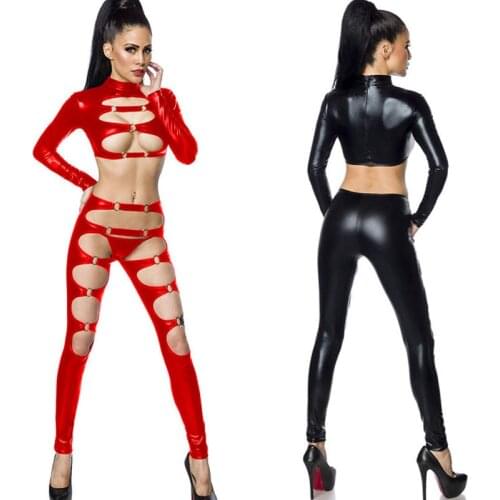 20 Colors Hollow Out Women Glitter Clubwear Long Sleeve Open Chest Top Slim Leggings Sexy Stripper Nightclub Pole Dancing Wear