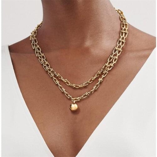 Punk Exaggeration Metal Ball Pendants Necklaces for Women Top Quality U Letter Chain Choker Necklace Korean Brand Jewelry Z188