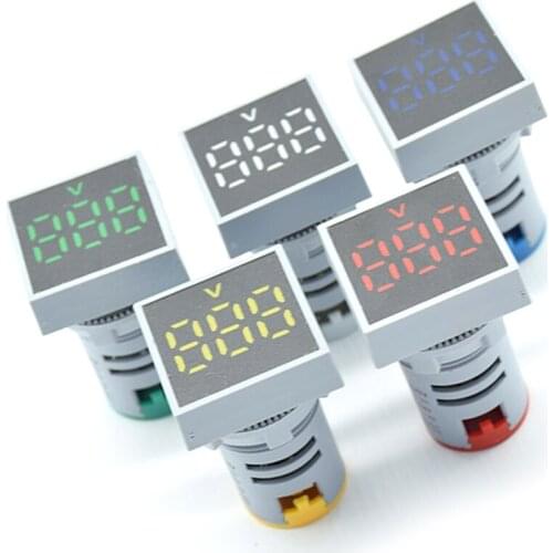 1PCS 22mm AC 20-500V Five Color Square Voltmeter Panel LED Digital Voltage Meter Indicator Light