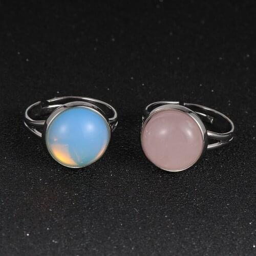 1cm Round Natural Opal Crystal Stone Rings Opening Adjustable Index Finger Ring Accessories Wedding Party Jewelry For Women Girl