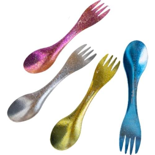 2 In 1 Camping Titanium Spoon Fork Ultralight Outdoor Portable Useful Travel Camping Picnic Spork Spoon Cutlery Tableware