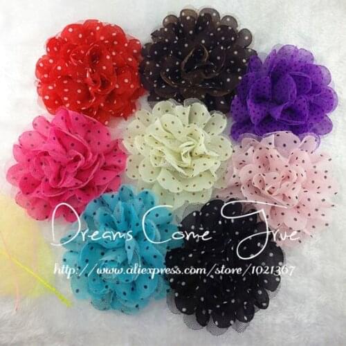 200pcs/lot)3.5" 8Colors Soft Mesh Tulle Polka Dot Artificial Flower Heabands Crochet Petal Hair Fabric Flower For Embellishment