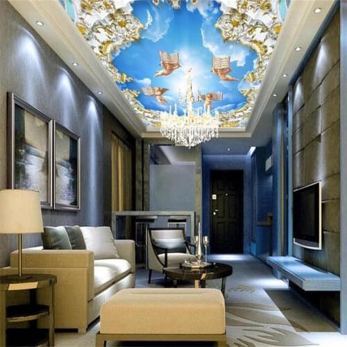 Custom 3d ceiling photo Angel down to earth 3d stereoscopic sky ceiling 3d wallpaper living room wallpaper on the ceiling