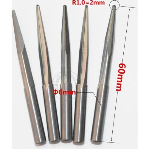 5 PCS-6mm*R1.0*60L,CNC carbide wood End Mill,woodworking insert router bit,Taper ball nose end milling cutter,deep relief,pvc
