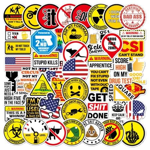 50 PCS Warning Stickers Danger Banning Signs Reminder Waterproof Decal Sticker to DIY Laptop Motorcycle Luggage Snowboard Car