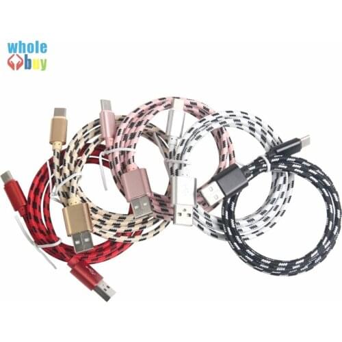 500pcs/lot Wholesale 1m 2m 3m Nylon Fiber Lattice Braid Type-c Micro 5pin 8pin Fast Charging Data Cable for Iphone Huawei SONY