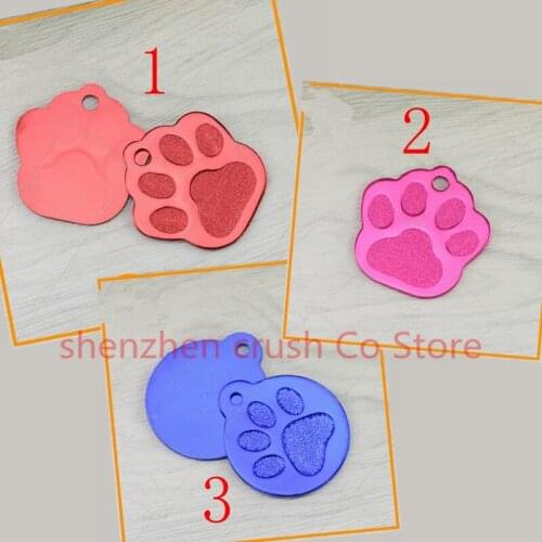 500pcs/lot wholesale Aluminum Pet Name Tag craved mobile number simple footprint dog id tag 3 colors DIT-026