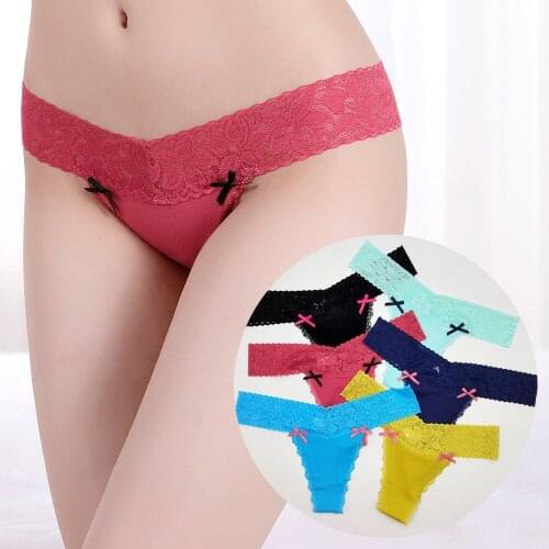6 PCS/PACK Sexy Ladies Thongs T-Back V-Strings Women Underwear Cute Lace Low Waisted Panties Knickers Transparent M L XL #7408