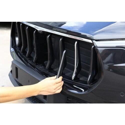 8pcs Carbon Fiber Style ABS Plastic Front Grill Decoration Strips Cover Trims Grille For Maserati Levante 2016 Gloss Car Parts