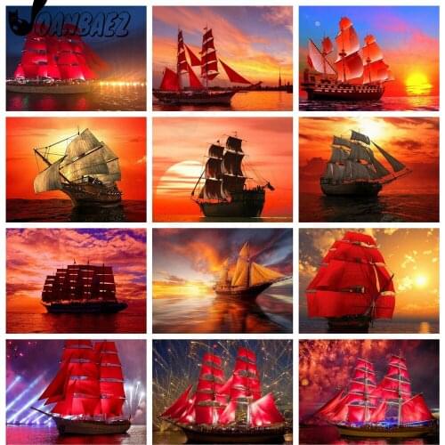 Sailboat Landscape Diamond Painting Sunset Mosaic 5D Diy Cross Stitch Embroidery Handmade Inlaid Craft Home Decor Gift Design