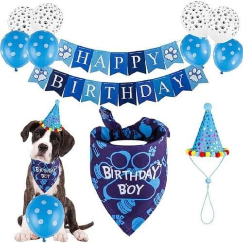 2021 Happy Birthday Supplies Bandana Balloon Hat Party Theme Decoration for Boy Pet Dog Bandana Set
