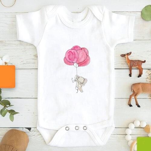 Cute Animal Baby Elephant Print Newborn Infant Bodysuit Kawaii Aesthetic Cozy Baby Girl Boy Clothes Short Sleeve Fashion Romper
