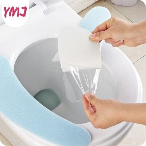 Household Sticky Toilet Mat Super Soft Reusable Flannel Warmer Mat Cover Pad Cushion Bathroom Set Toilet Seat Cushion 1 Pair