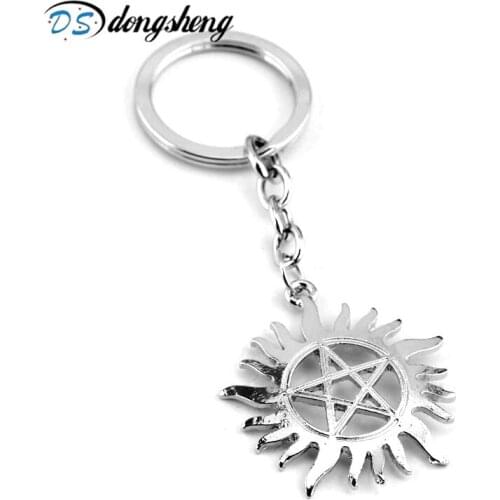 Movie Supernatural Keychain Dean Sun Pentagram Pendant Key Chain Unisex Metal Holder Ring Keyring Jewelry Fans Gifts-50