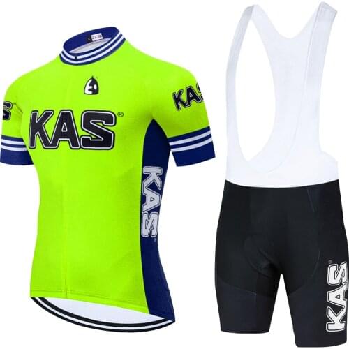 Fluorescent Green 2021 NEW KAS Cycling Jersey Sets Bicycle Short Sleeve Cycling Clothing Bike maillot Cycling Jersey Bib shorts