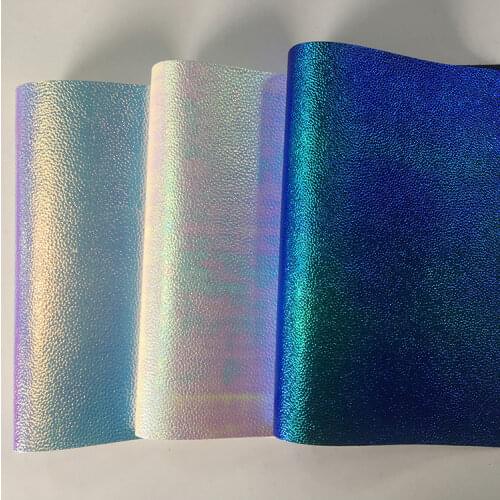 135*30cm Litchi Grain Design PU Holographic Metallic Embossed Leather Fabric Sheet for Making Bag/Handbag/Shoe/Decoration