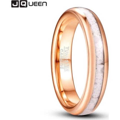 JQUEEN 4mm White Marble Electric Rose Gold Tungsten Steel Ring Mens Ring Male Anillos Wedding Bands