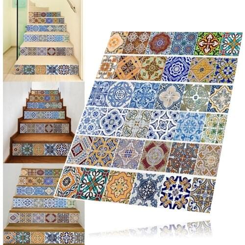 JX-LCLYL DIY 3D Retro Mexican Vinyl Stair Tile Risers Mural Decal Wall Paper Stickers
