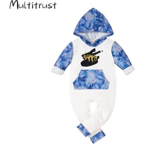 0-24M Baby Boy Girl Hooded Rompers Long Sleeve Tie Dye Letter Print One Piece Jumpsuit Pants with Front Pocket