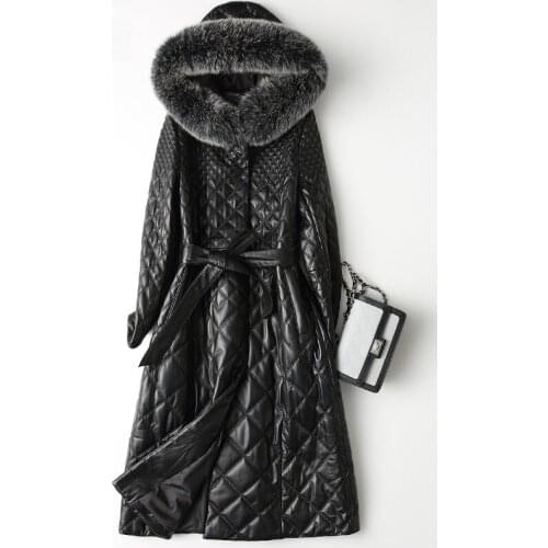 Winter Genuine Leather Jacket Women 2019 Fashion Real Sheepskin Coat Fox Fur Long Outerwear Black Female Sheep Leather Coat M381