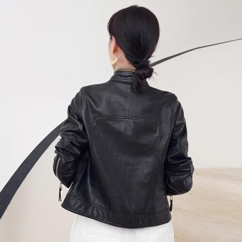 Designer Spring and Autumn new locomotive leather clothing womens short jacket sheepskin jacket