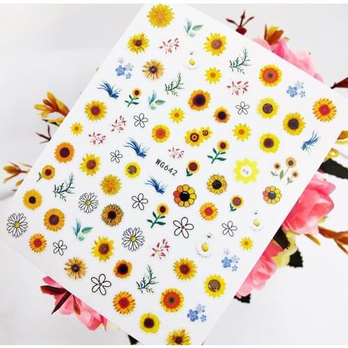 Summer Beautiful Sunflower 3D Nail Sticker Art Slider Foil Design Flowers Nails Decoraciones Self Adhesive Manicure Accesorios