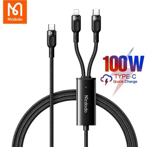 Mcdodo 2 in 1 PD 100W USB C Lightning Cable For iphone 11 12 Pro Max XS 8 Plus ipad Pro Samsung 5A Fast Charing Data Cord Cable