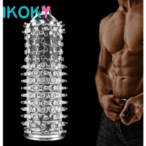 IKOKY Reusable Condom Penis Sleeve Male Enlargement Penis Cock Ring Adults Product Sex Toys for Man