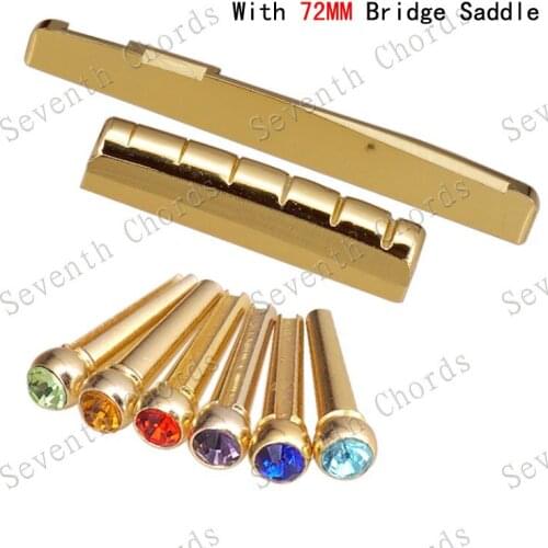 A Set Brass Acoustic Guitar Nut and 72MM Bridge Saddle and Brass Bridge Pins (Nut 43 x 6 x 8.8-8.2mm) - (Saddle 72 x 3 x 9.2mm)