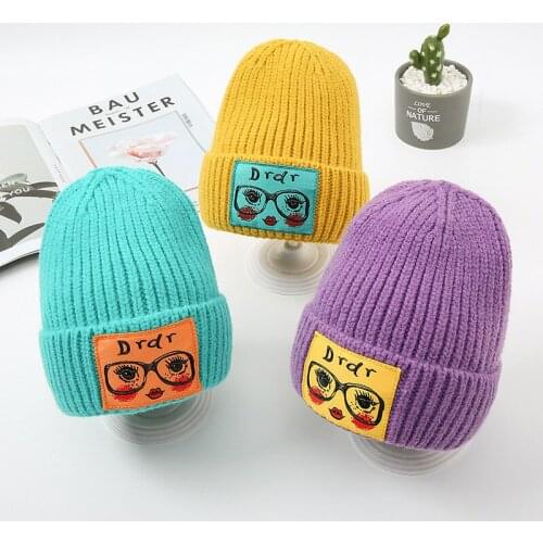 New Smiling Face Cloth Embroidered Knitted Hat Winter Wool Hat Street Hip-hop Hat Winter Hats for Women Bucket Hat