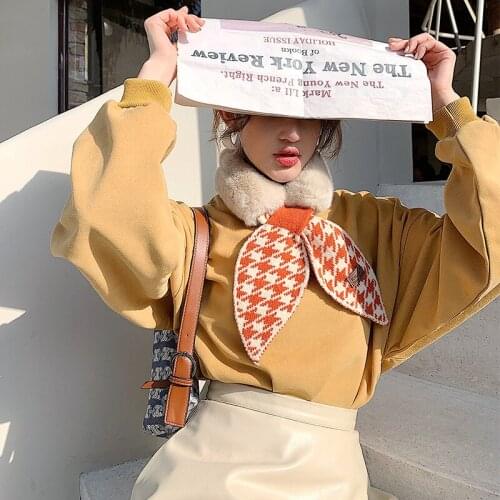 KOI LEAPING Korean version of the new fashion houndstooth imitation rabbit fur scarf women student scarf long thick holiday gift