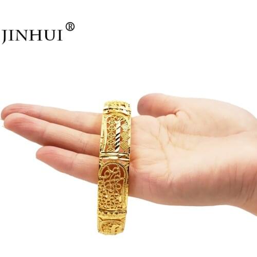 Jin Hui New Fashion Gold Color Wedding Bangles for Women Bride Can OPen Bracelets Ethiopian/france/African/Dubai Jewelry gifts