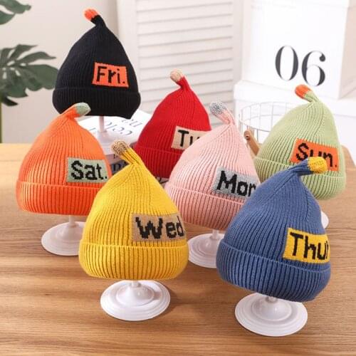 2021 Autumn and Winter Cotton Letter Thicken Knitted Hat Warm Hat Skullies Cap Beanie Hat for Children Boy and Girl 10